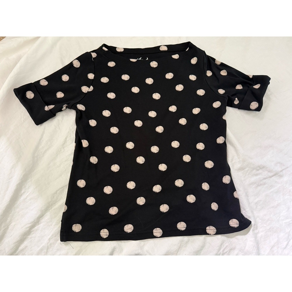 Kim Rogers 100% Cotton Black Cream Polka Dot Corporate Goth Top PS Petite Shirt